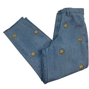 The La Costa Spa Gold Embroidered Star Embellished Hi Rise Jeans Women's Size 8